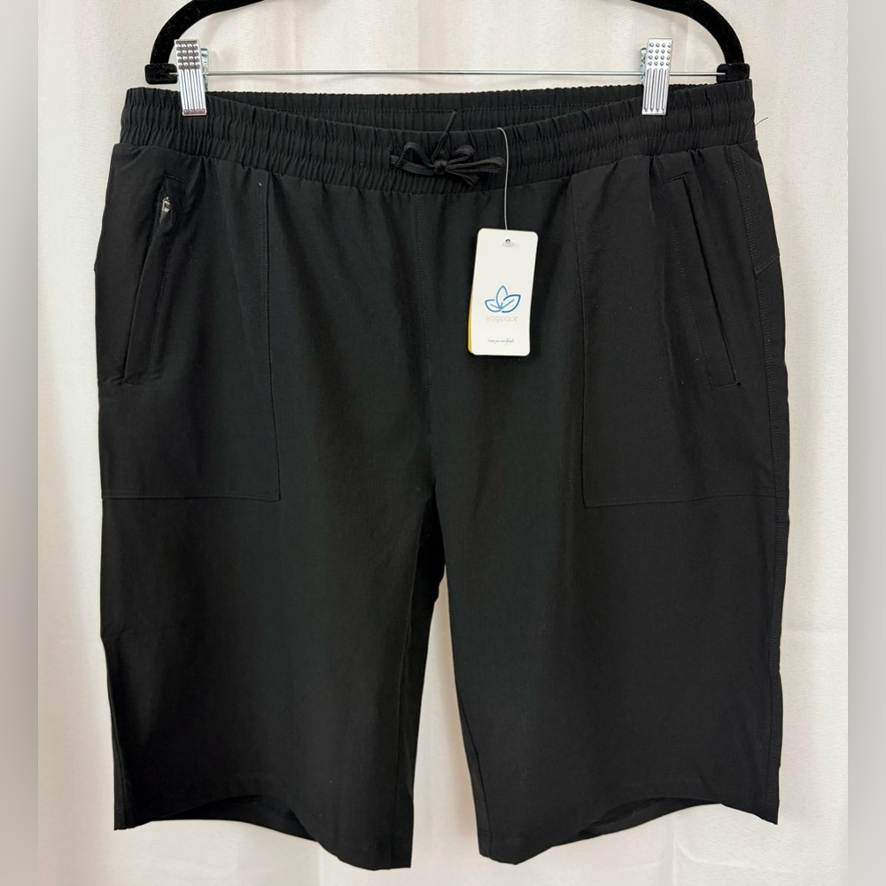 yogipace Women's Black Bermuda Lightweight Moisture Wicking Drawstring Shorts XL